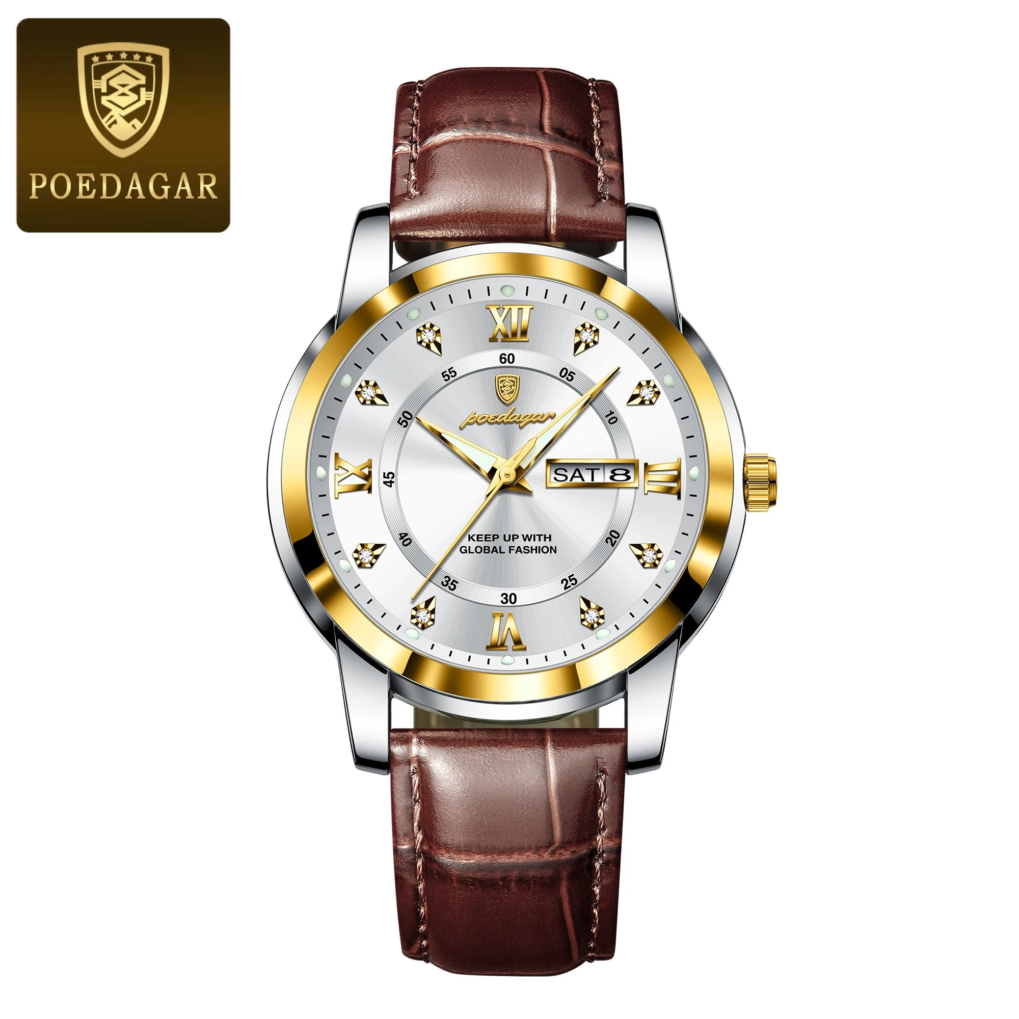 POEDAGAR Luxury Business Men Watch Waterproof Luminous Week Date Man Wristwatch High Quality Leather Sports Men's Quartz Watches