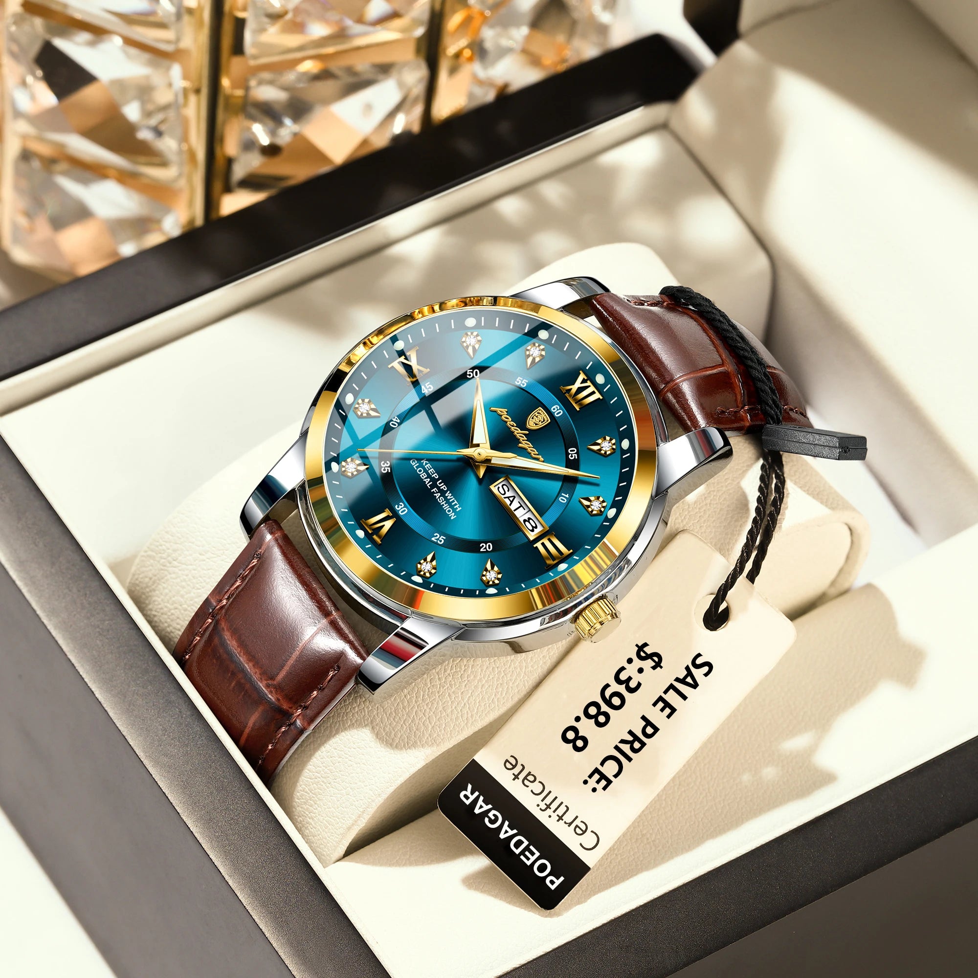 POEDAGAR Luxury Business Men Watch Waterproof Luminous Week Date Man Wristwatch High Quality Leather Sports Men's Quartz Watches