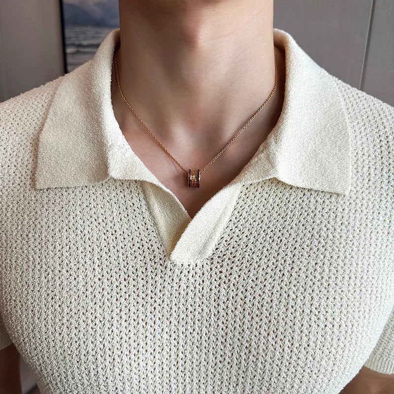 Men Knitted Polo Shirt 2025 Summer New High-quality Solid Casual Elastic Slim Fit Short Sleeved V-neck Top T-shirt Men Clothing