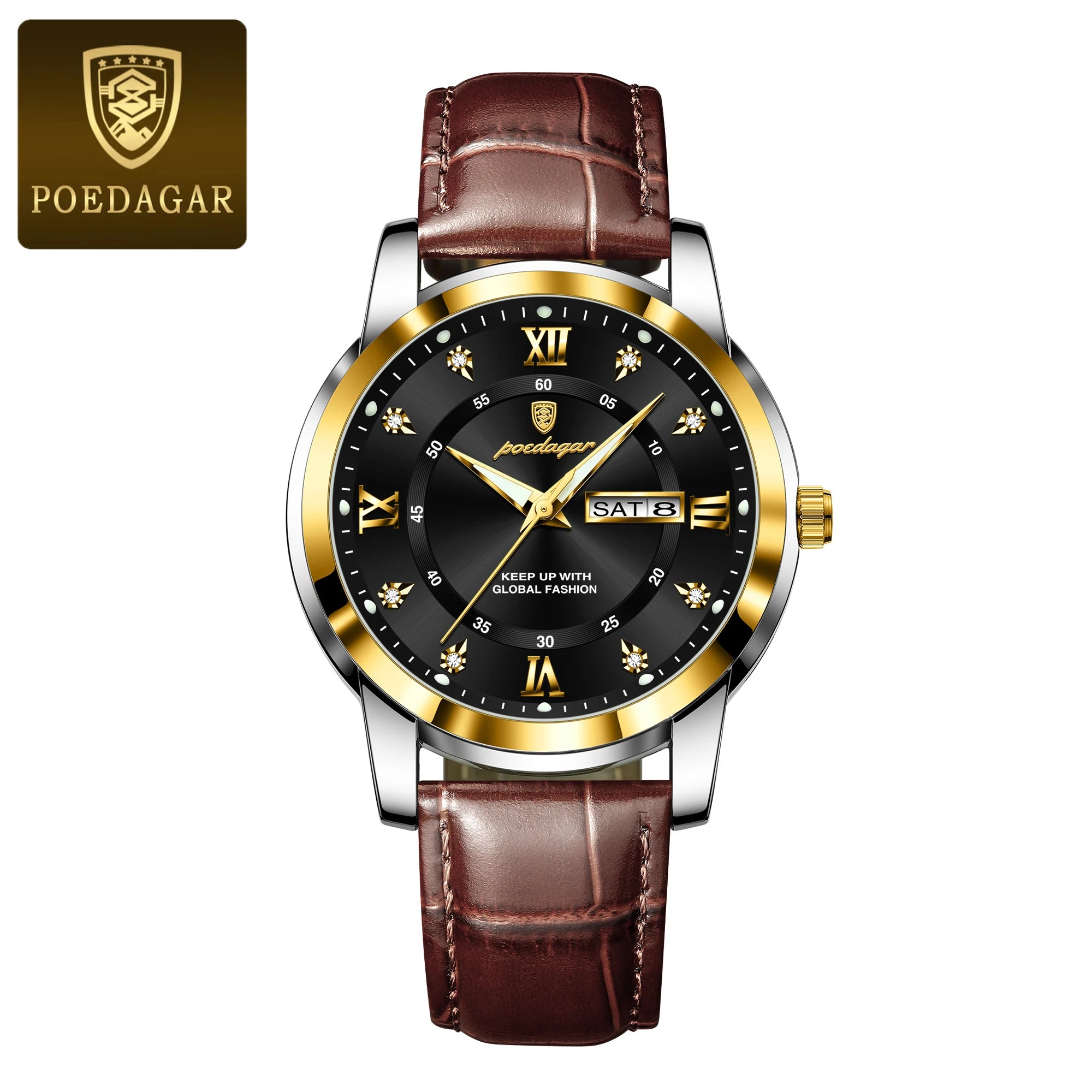 POEDAGAR Luxury Business Men Watch Waterproof Luminous Week Date Man Wristwatch High Quality Leather Sports Men's Quartz Watches