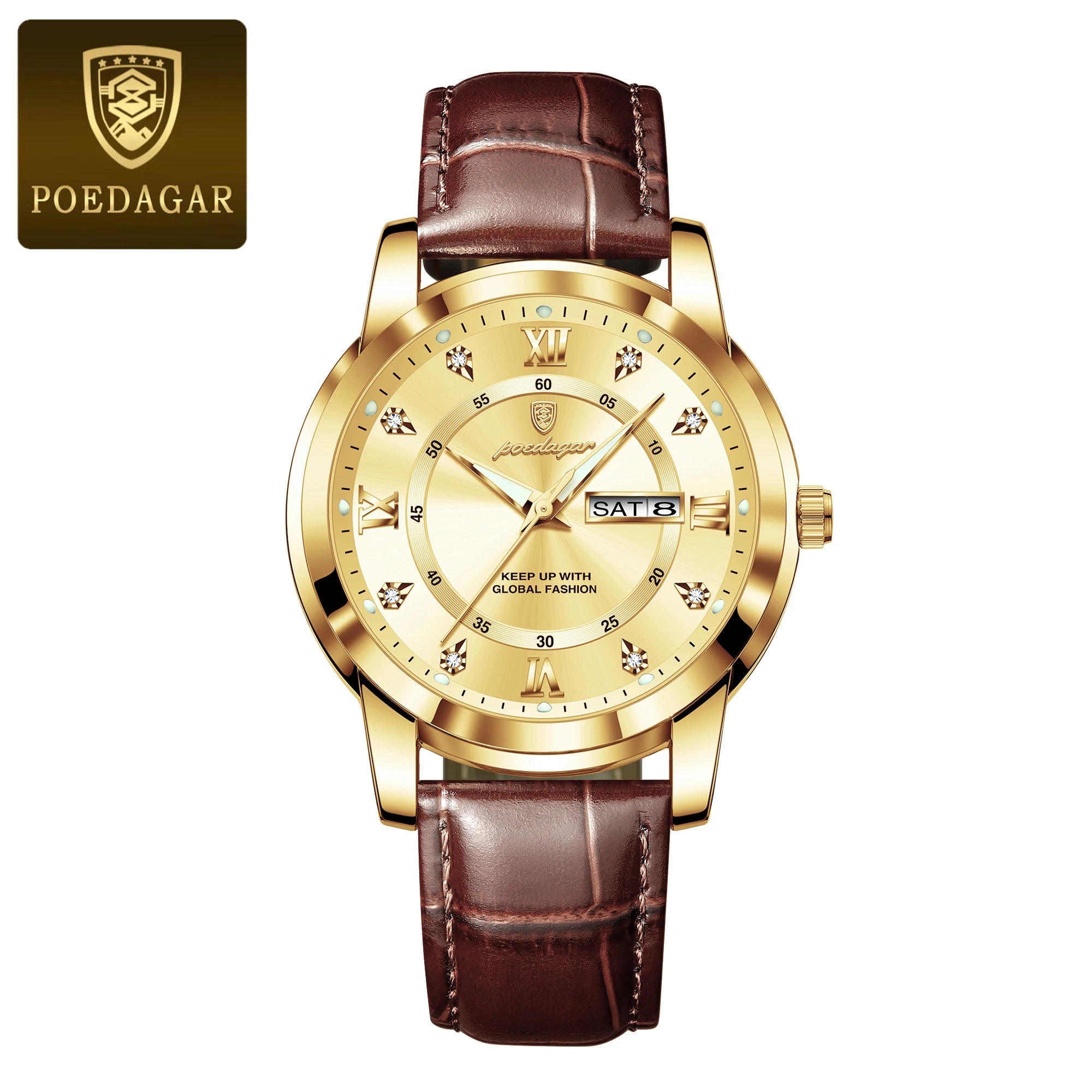 POEDAGAR Luxury Business Men Watch Waterproof Luminous Week Date Man Wristwatch High Quality Leather Sports Men's Quartz Watches