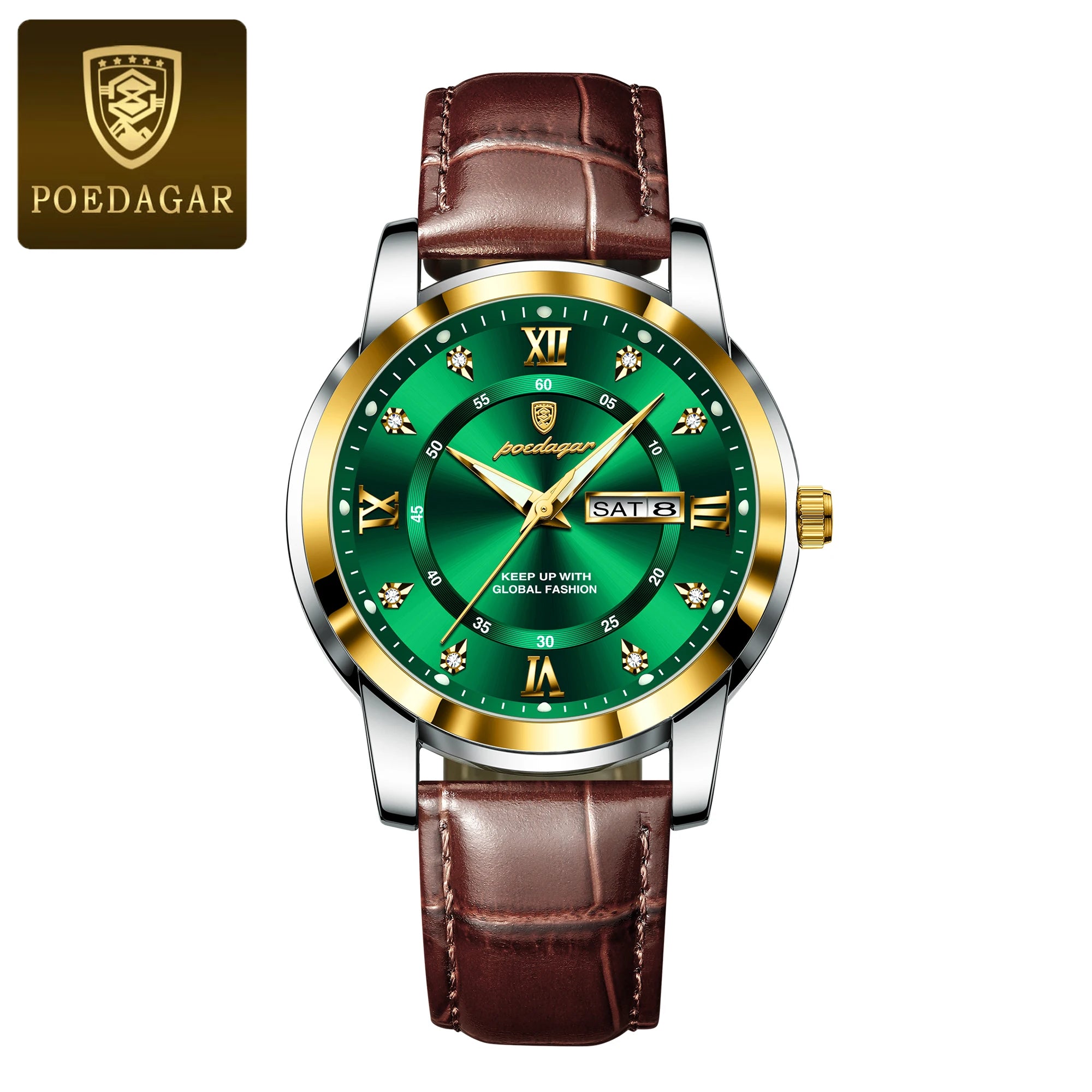 POEDAGAR Luxury Business Men Watch Waterproof Luminous Week Date Man Wristwatch High Quality Leather Sports Men's Quartz Watches