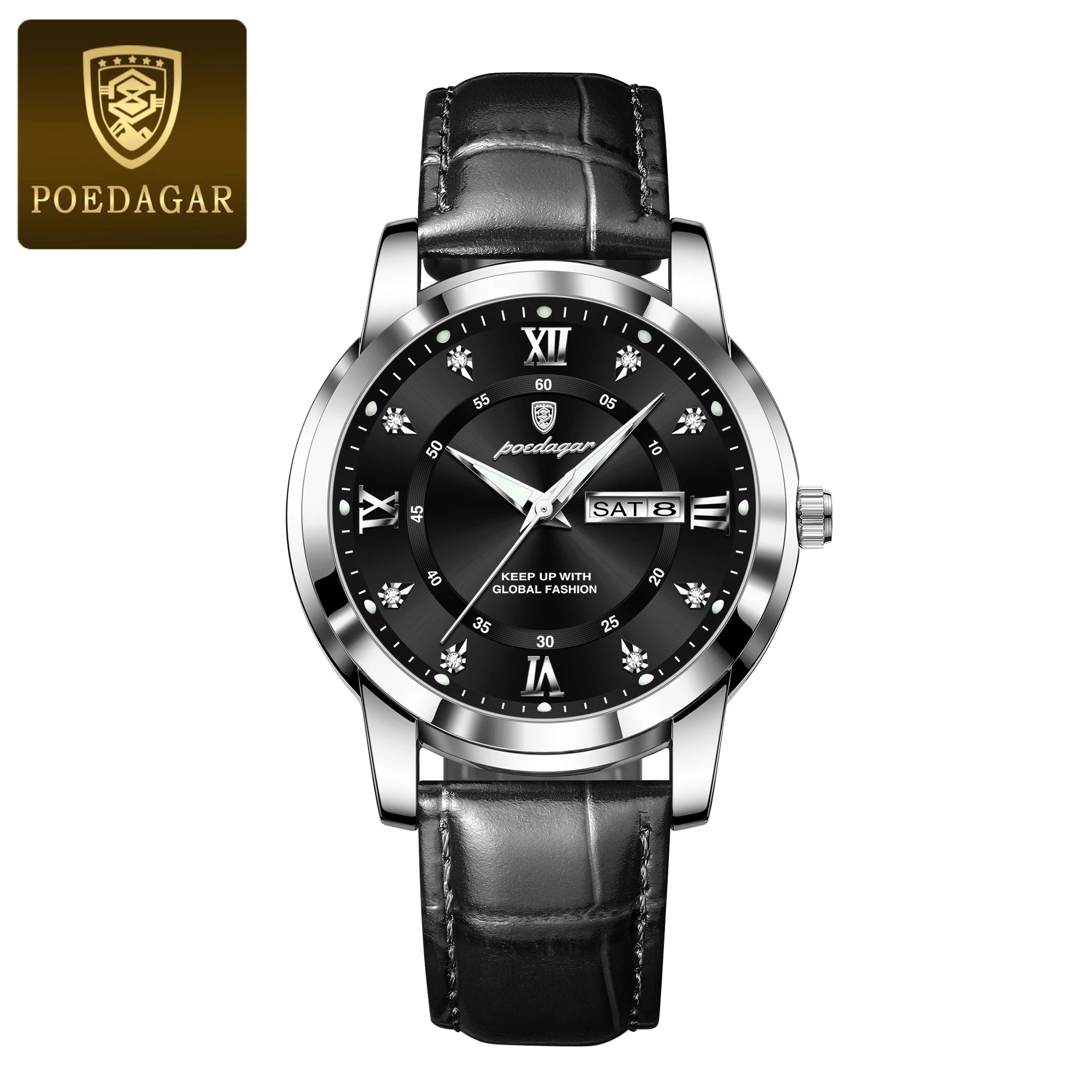 POEDAGAR Luxury Business Men Watch Waterproof Luminous Week Date Man Wristwatch High Quality Leather Sports Men's Quartz Watches