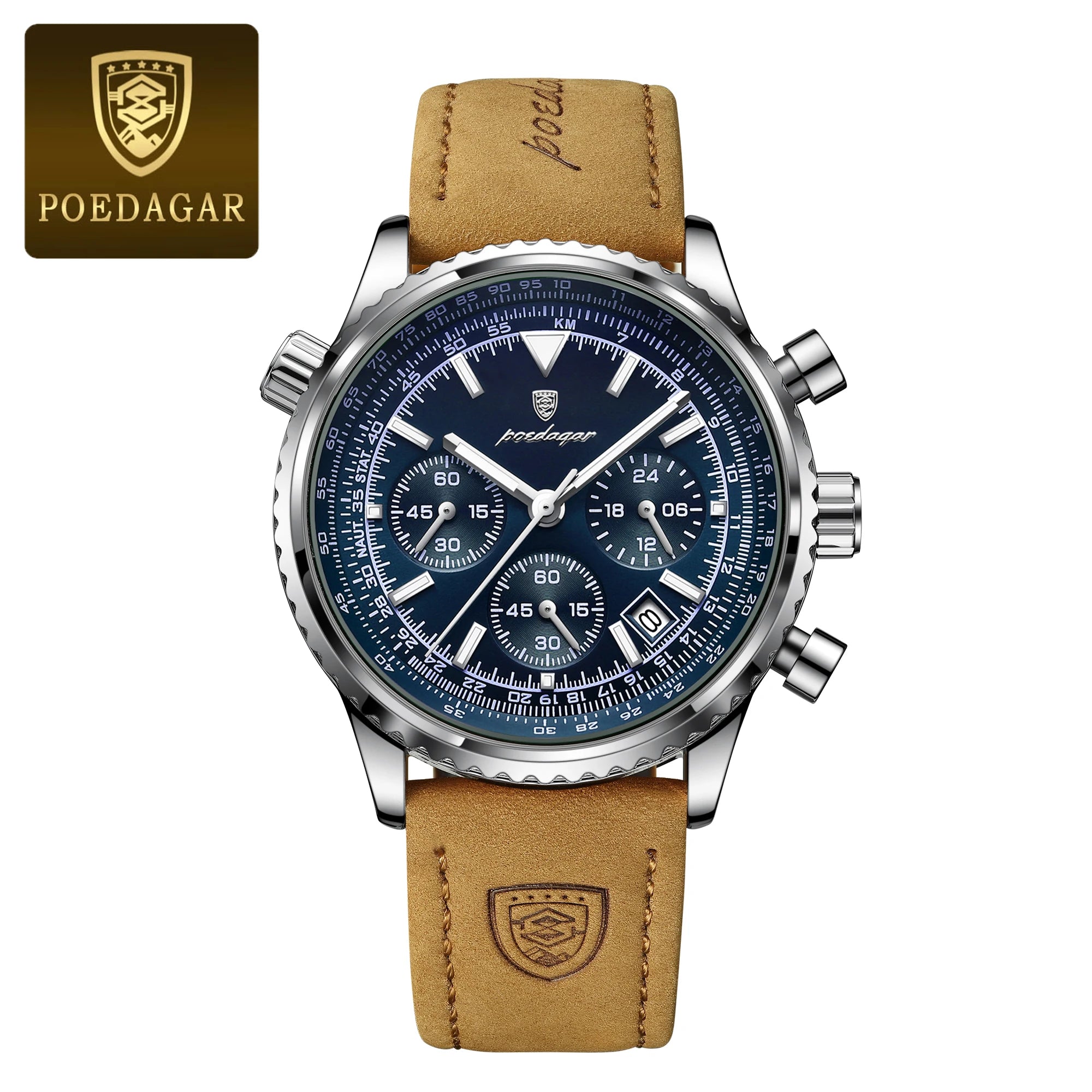 POEDAGAR Luxury Men Watch Waterproof Luminous Calendar Chronograph Sports Man Wristwatch Leather Men's Quartz Watches Male Reloj