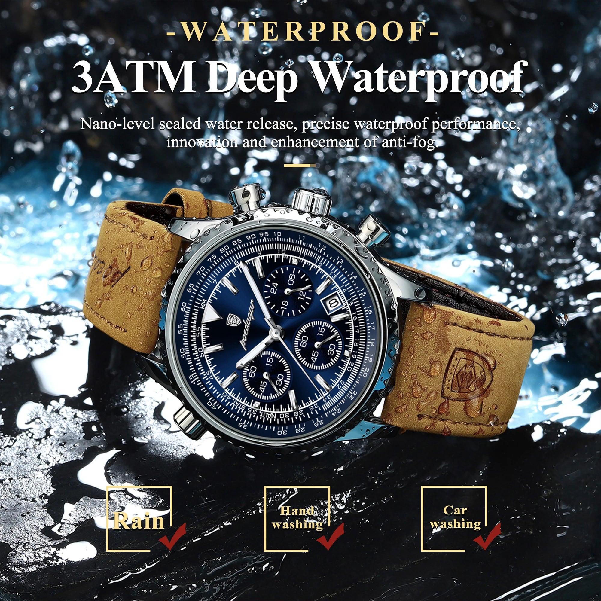 POEDAGAR Luxury Men Watch Waterproof Luminous Calendar Chronograph Sports Man Wristwatch Leather Men's Quartz Watches Male Reloj