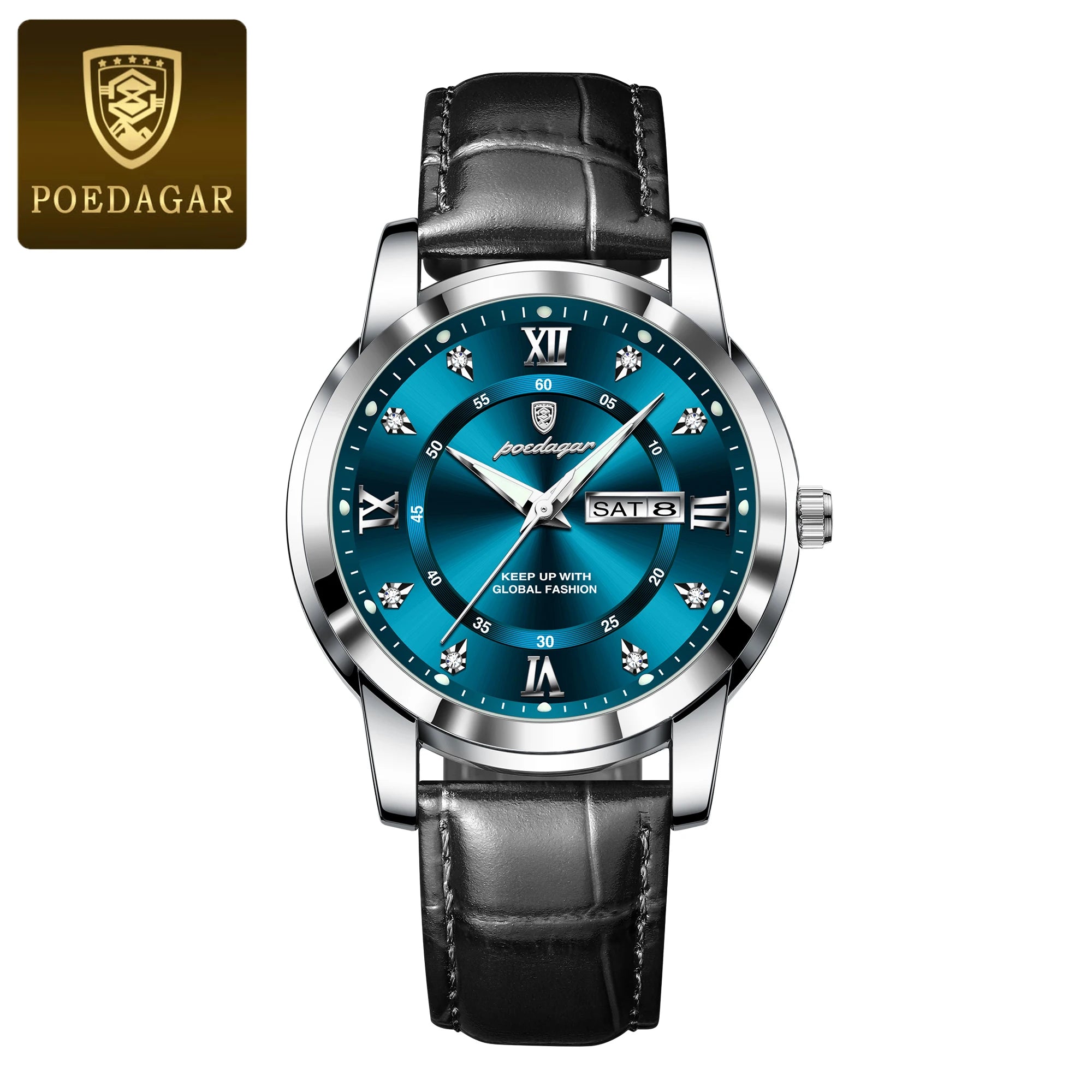 POEDAGAR Luxury Business Men Watch Waterproof Luminous Week Date Man Wristwatch High Quality Leather Sports Men's Quartz Watches