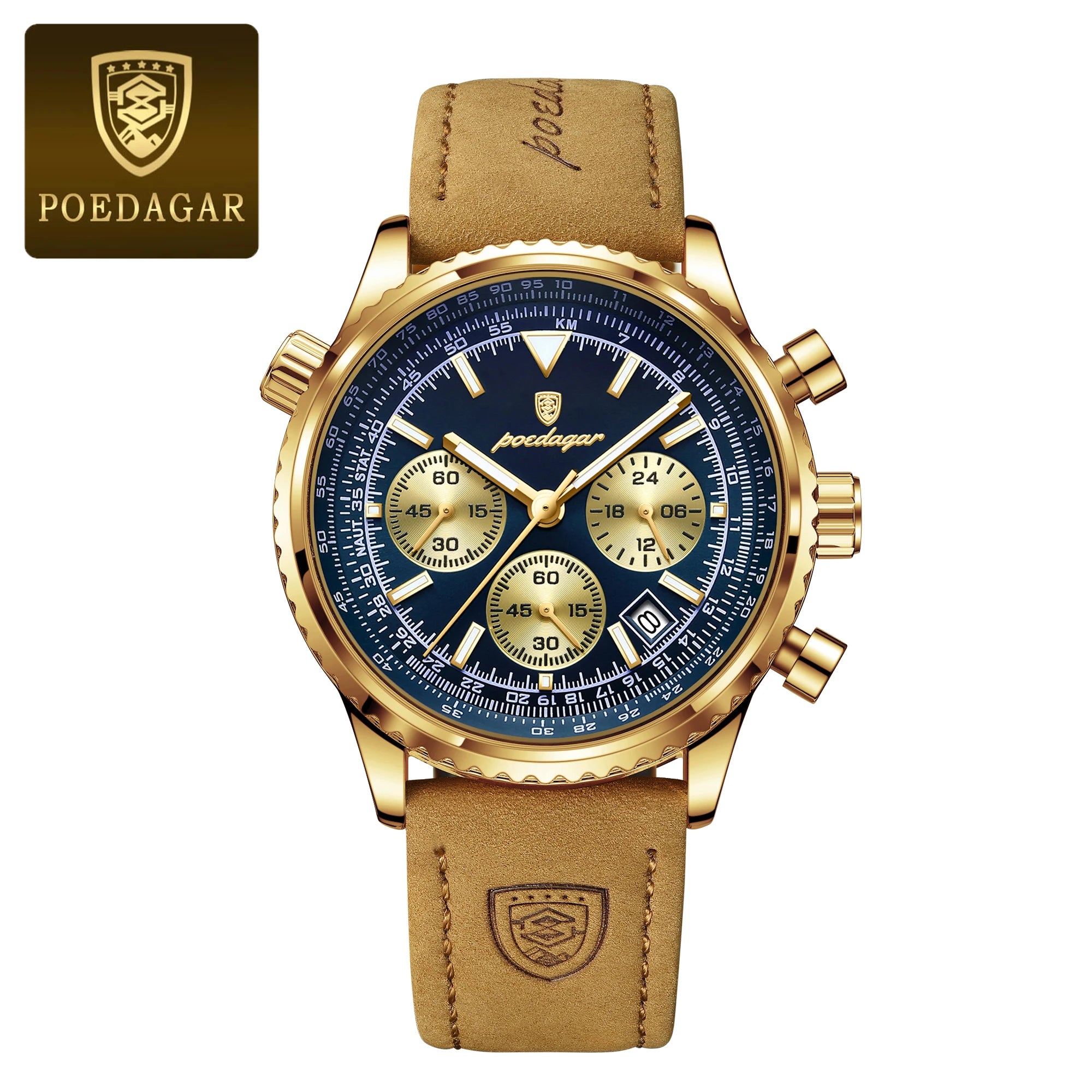 POEDAGAR Luxury Men Watch Waterproof Luminous Calendar Chronograph Sports Man Wristwatch Leather Men's Quartz Watches Male Reloj