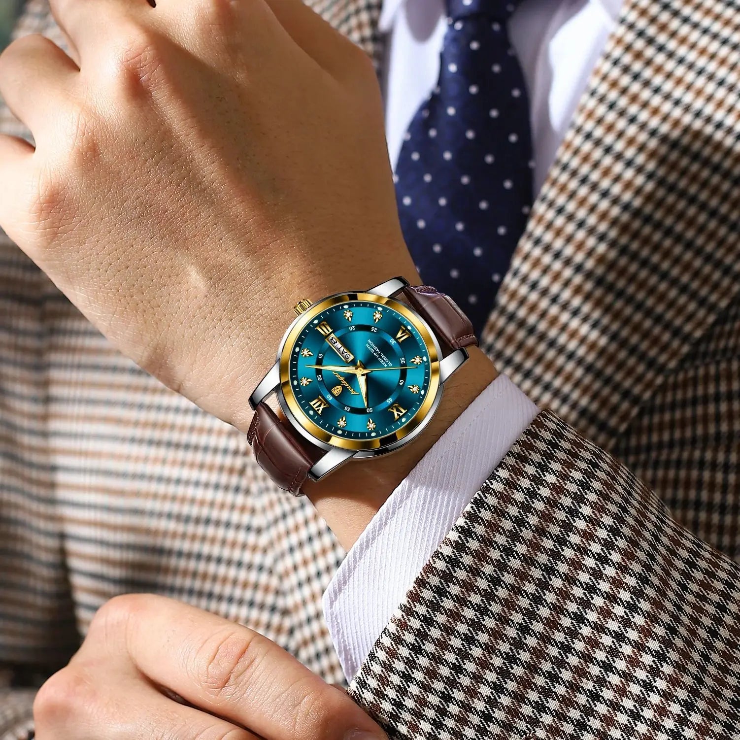 POEDAGAR Luxury Business Men Watch Waterproof Luminous Week Date Man Wristwatch High Quality Leather Sports Men's Quartz Watches
