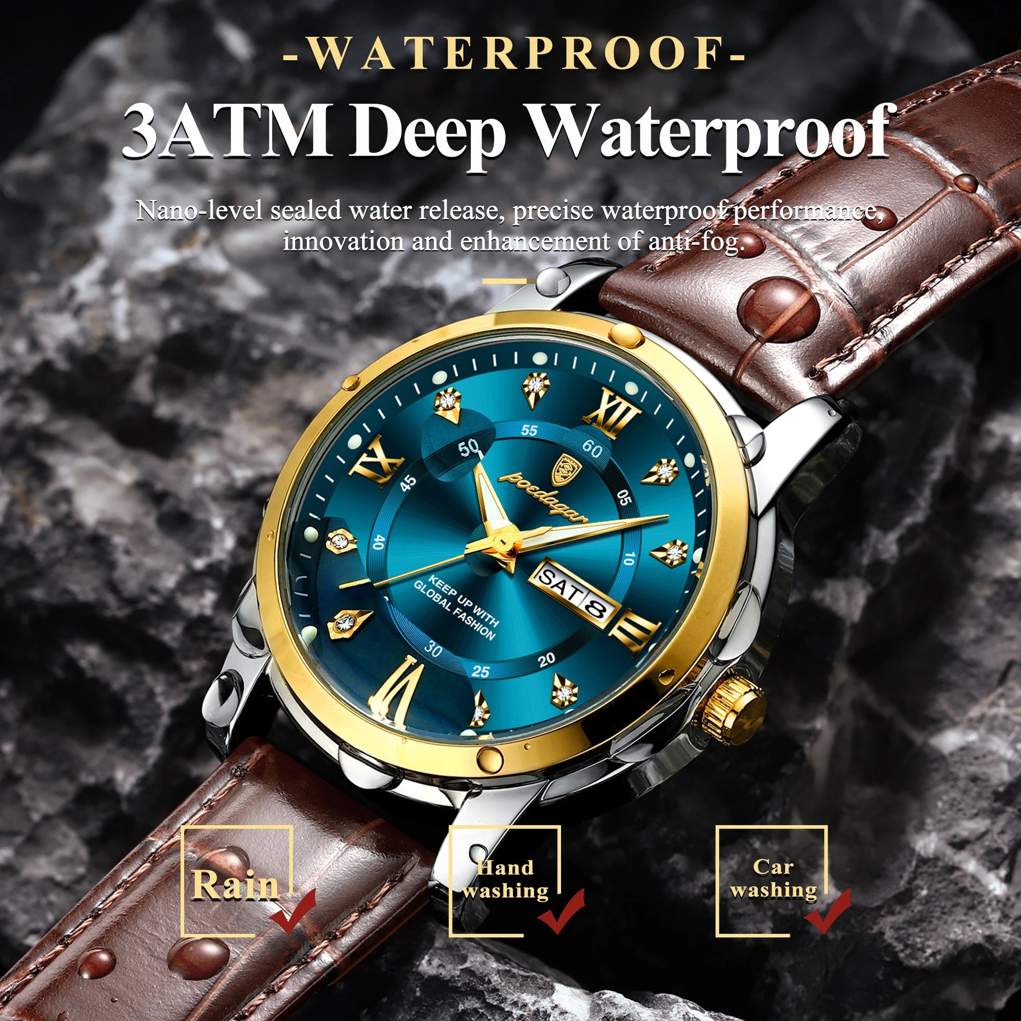 POEDAGAR Luxury Business Men Watch Waterproof Luminous Week Date Man Wristwatch High Quality Leather Sports Men's Quartz Watches
