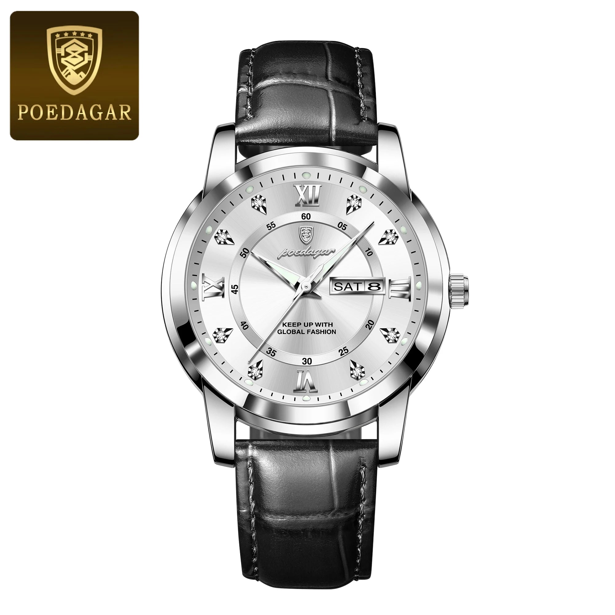 POEDAGAR Luxury Business Men Watch Waterproof Luminous Week Date Man Wristwatch High Quality Leather Sports Men's Quartz Watches