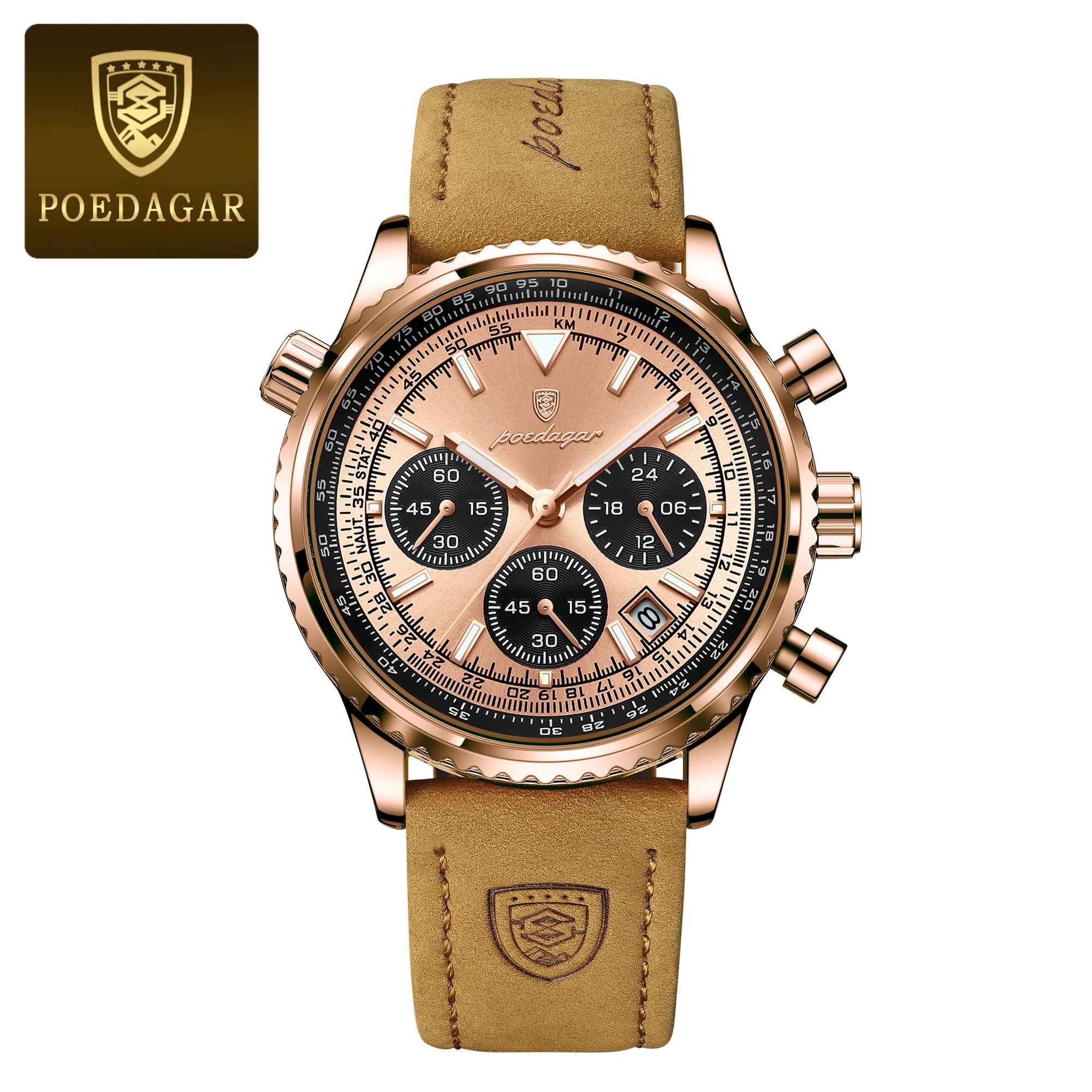 POEDAGAR Luxury Men Watch Waterproof Luminous Calendar Chronograph Sports Man Wristwatch Leather Men's Quartz Watches Male Reloj